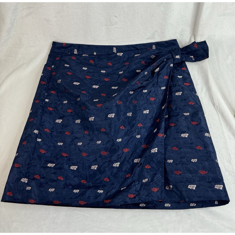 Banana Republic Faux Wrap Skirt Womens 8 Blue Floral Jacquard Embroidered Lined